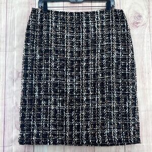 Talbots Tweed Pencil Skirt Black Multi Color Plaid Metallic Sz 12 Classic Preppy